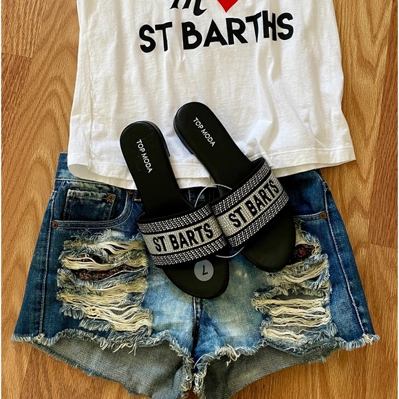 Chic Top Moda NWT Rhinestone ST. BARTS Slip-On Flat SANDALS size 7 - Picture 4 of 10